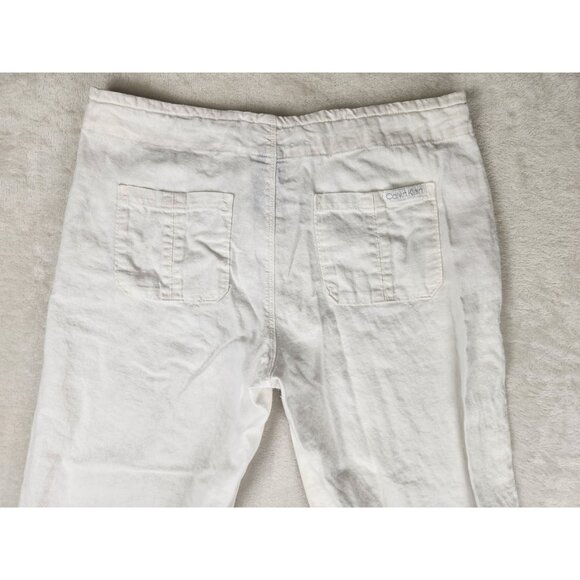 Calvin Klein Pants Women 10 Linen White Pockets Beach Vacation Coastal Lagenlook - Picture 10 of 16
